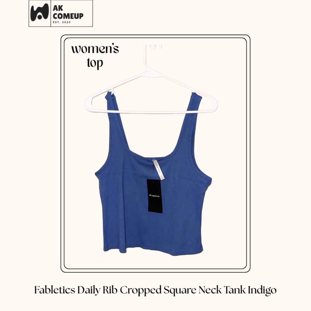Fabletics Daily Rib Cropped Square Neck Tank Indigo